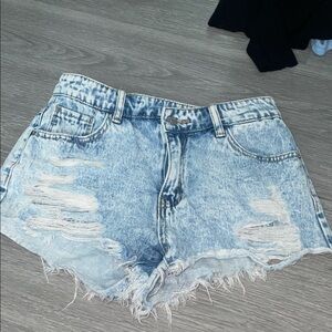 SHEIN Blue Distressed Denim Shorts